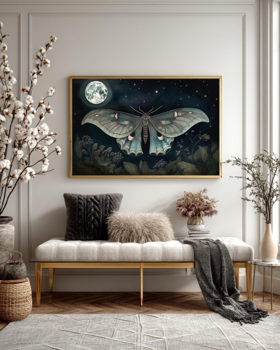 Luna Moth Canvas Print, Indigo Night Sky, Celestial Wall Art - Etsy