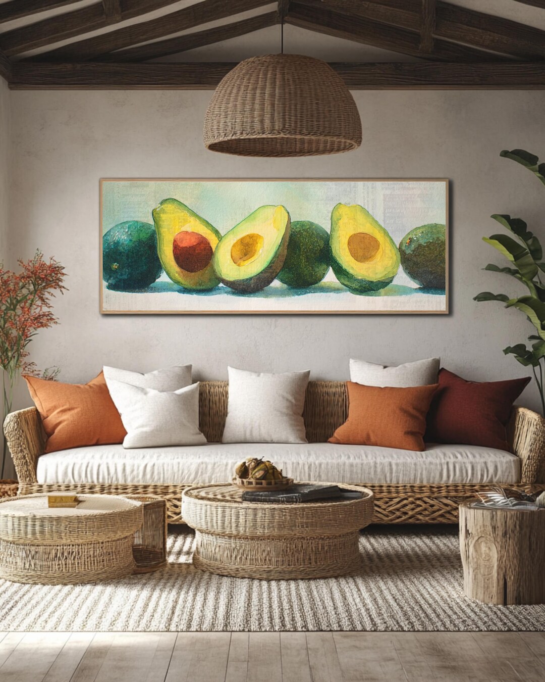 Horizontal Avocado Oil Painting, 4 Green Abstract Avocados on Newspaper ...