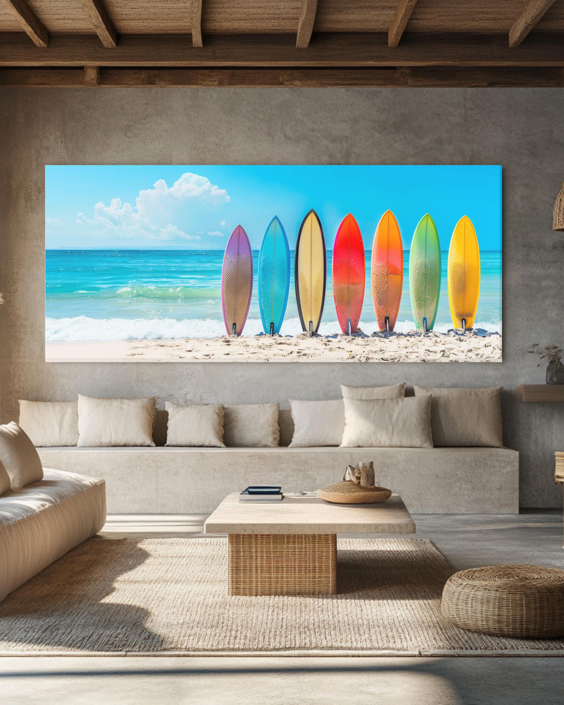 Panoramic Surfboard Canvas Wall Art, Colorful Beach Surfboards