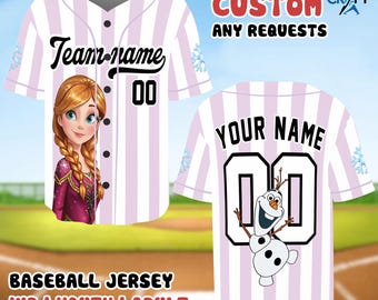 Frozen Baseball Jersey Elsa Anna, Disney Princess Shirt, Custom Name Personalized Winter Outfit Gift