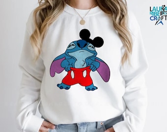 Stitch Mickey Mouse Shirt, Funny Disney Mashup Cartoon Tee, Cute Character Graphic TShirt, Disney Family Gift for Lovers G5OI08-6