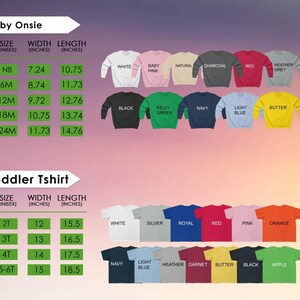 a collection of baby and toddler clothing items, including sizes, widths, and colors, arranged in two columns. The baby clothing items are organized by size and color, while the toddler clothing items are grouped by width and color. The image provides a visual representation of the available clothing options for both babies and toddlers.