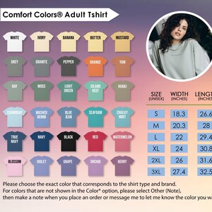 The image is an advertisement for an adult t-shirt, featuring a variety of different colored t-shirts and a woman's portrait.