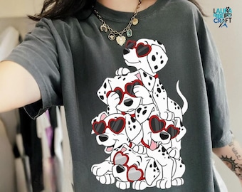 101 Dalmatians Heart Glasses Shirt, Valentine Disney Dog Sweatshirt, Disney Family Trip Vacation Gift Shirts, Disneyland Puppy Squad Tee