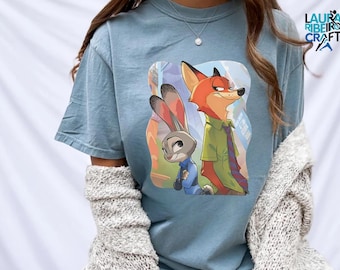 Retro Disney Zootopia Couples T-shirt, Nick Wilde And Judy Hopps Shirts, Disneyworld Shirt, Disneyland Family Trip Shirt, Birthday Gift Tee