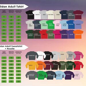 a variety of sizes and colors for adult t-shirts, including Gildan, adult sweatshirts, and hoodies.