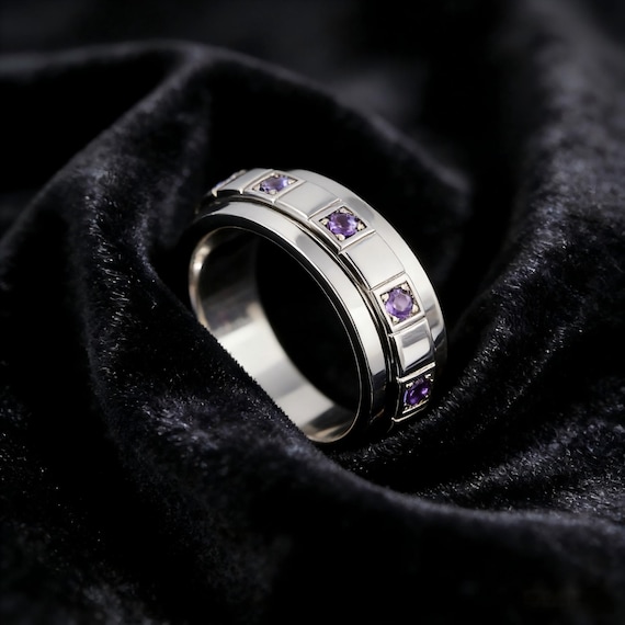 Purple Birthstone Spinner Ring Men