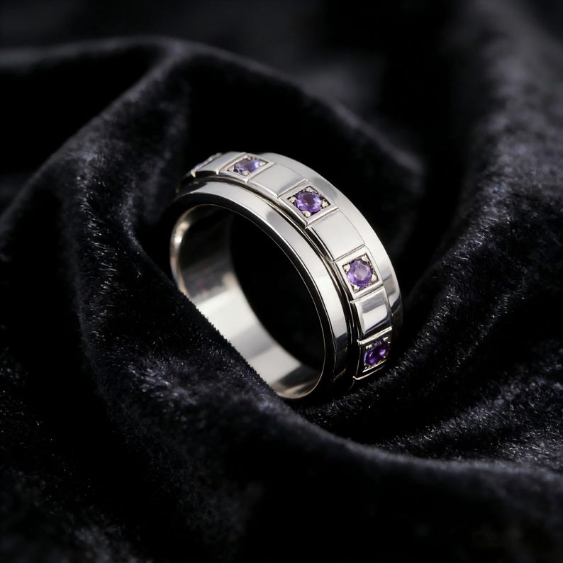Purple Birthstone Spinner Ring Men