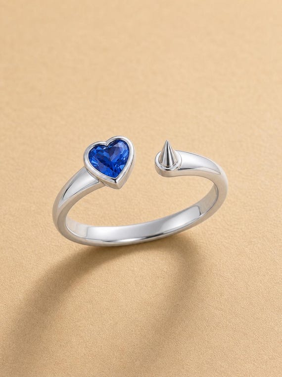 Heart Blue CZ Spike Ring