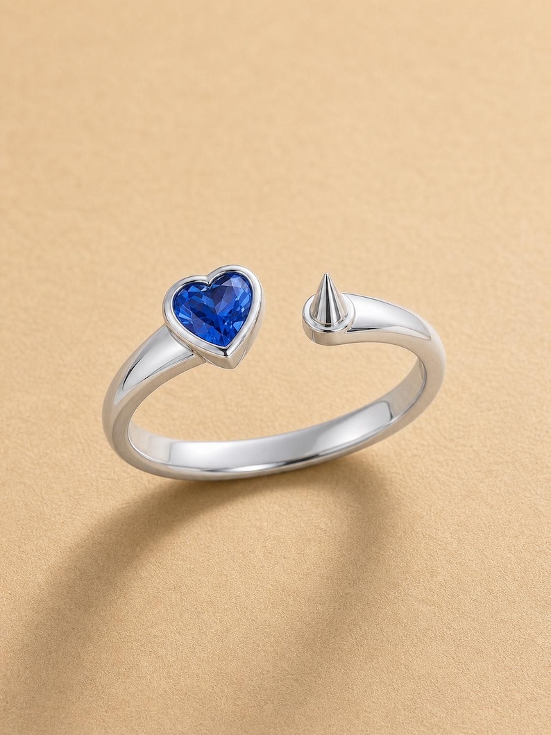 Heart Blue CZ Spike Ring