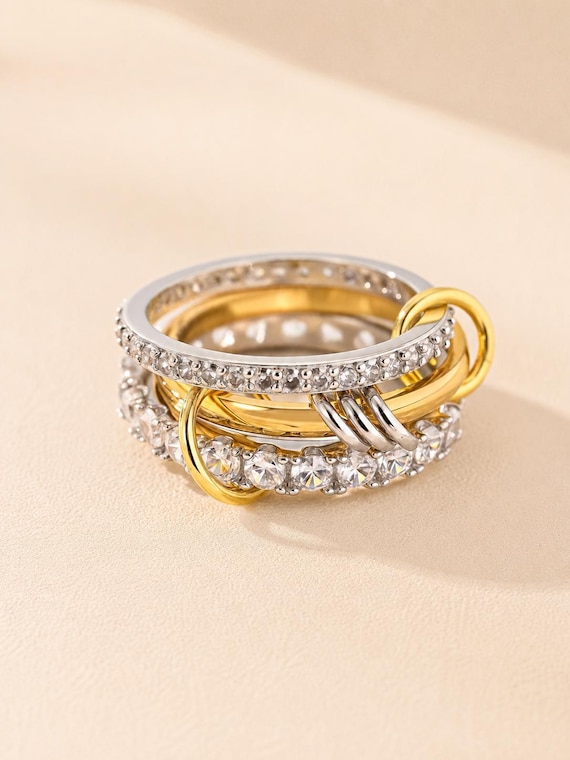 Mixed Tone Sterling Silver Interlocking Ring