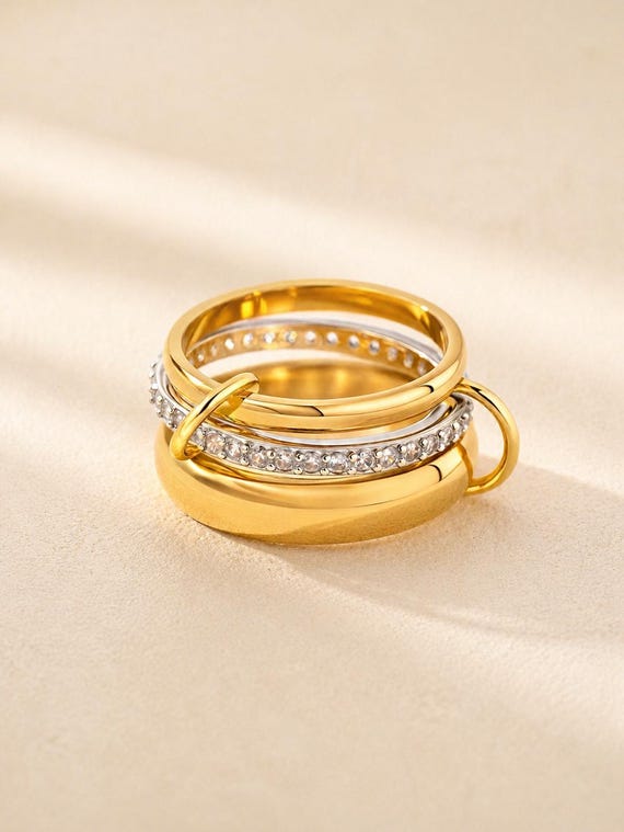 Two-Tone Sterling Silver Interlocking Ring