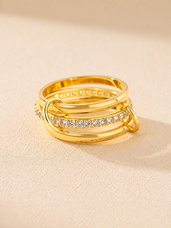 Gold Interlocking Triple Stackable Ring