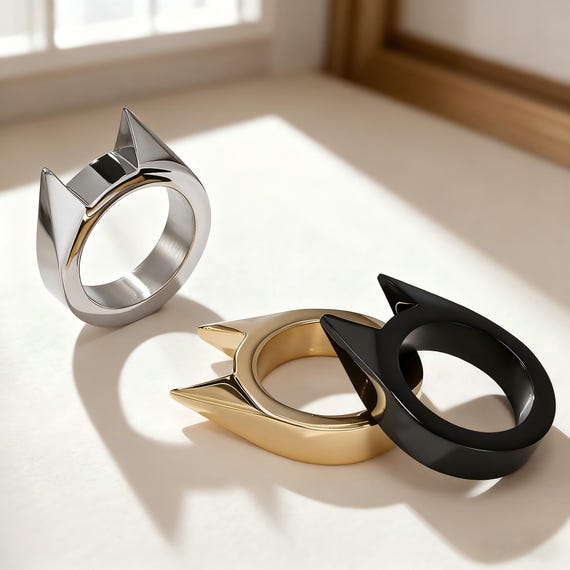 Stim Sensory Fidget Ring with Dual Spikes, Cat Titanium Steel Anxiety Ring, Tactile Stimulation Jewelry, Minimalist Touchpoint Ring