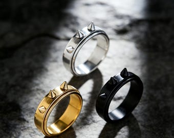 Stim Sensory Fidget Ring, Spikes Spinner Ring Men Women, Punky Gothic Anxiety Ring, Tactile Stimulation Grounding Ring, Statement Jewelry