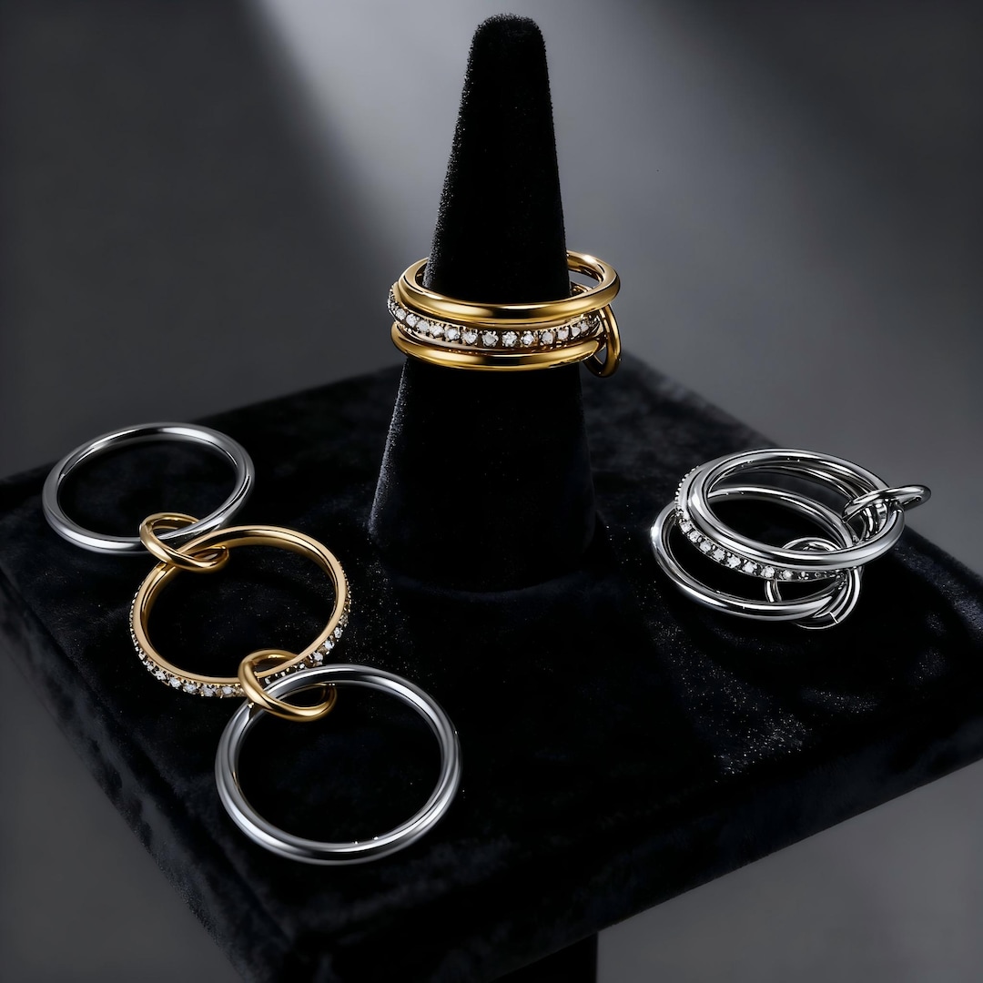 Interlocking Ring for Women, Triple Band Stackable Ring, Stainless ...