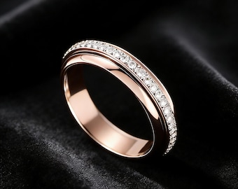 Rosegold Spinner Verlobungsring Frauen, Zarte Ehering Silber, Silber Fidget Ring, Jahrestag Geschenk für Frau, Einzigartige Versprechen Ring