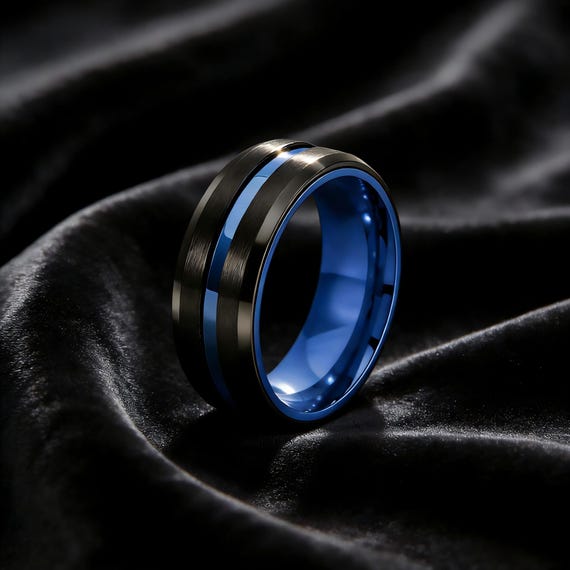 Black Blue Spinner Ring Men