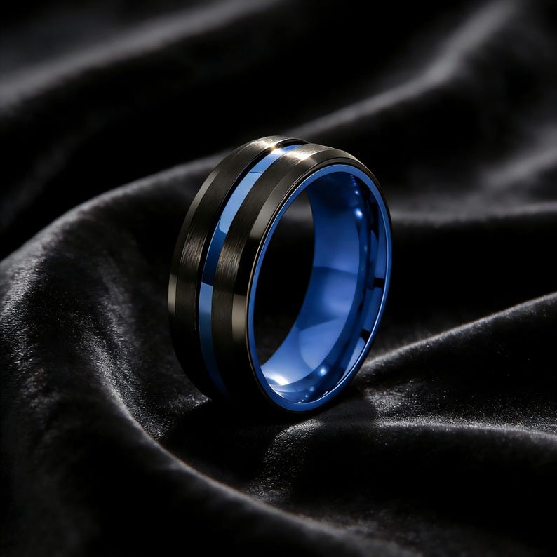 Black Blue Spinner Ring Men