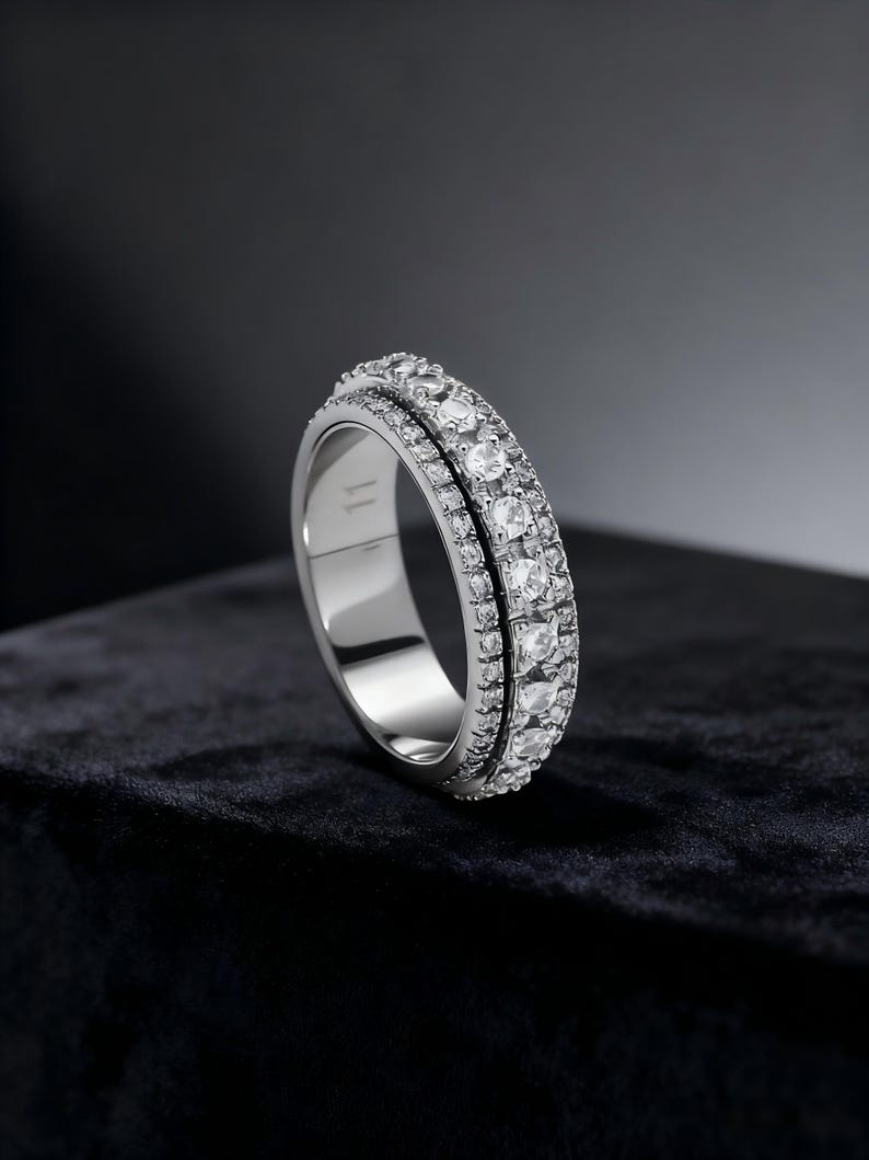 Iced Out Moissanite Spinner Wedding Ring