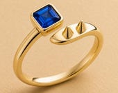 Blue CZ Spike Ring, Sterling Silver Fidget Ring — photo 1