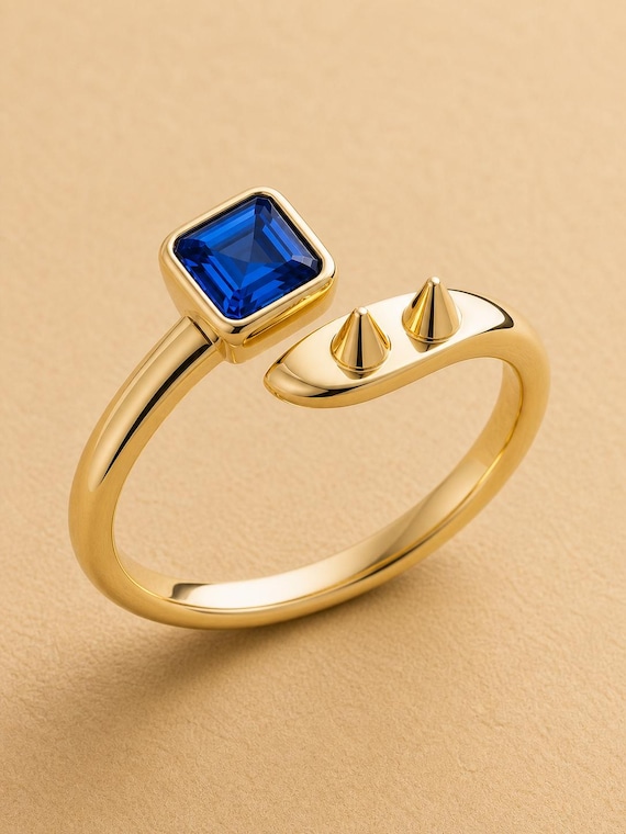 Blue CZ Spike Ring, Sterling Silver Fidget Ring