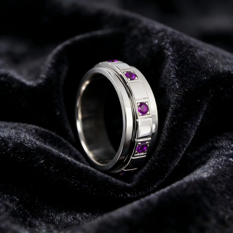 Amethyst Spinner Ring Men
