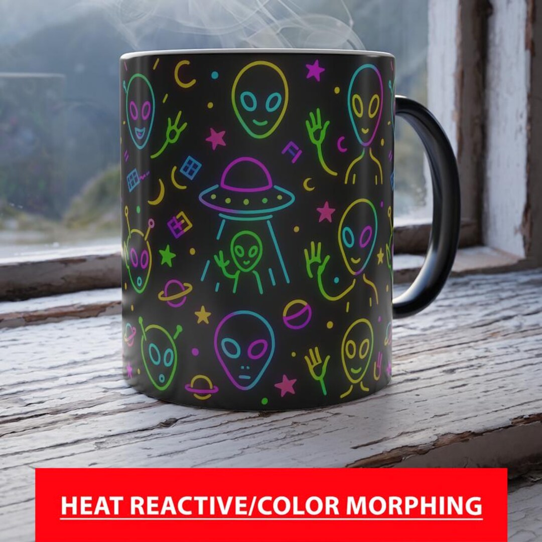 Neon Alien Color Changing Mug | Magic Heat Reveal Coffee Cup | Glow ...
