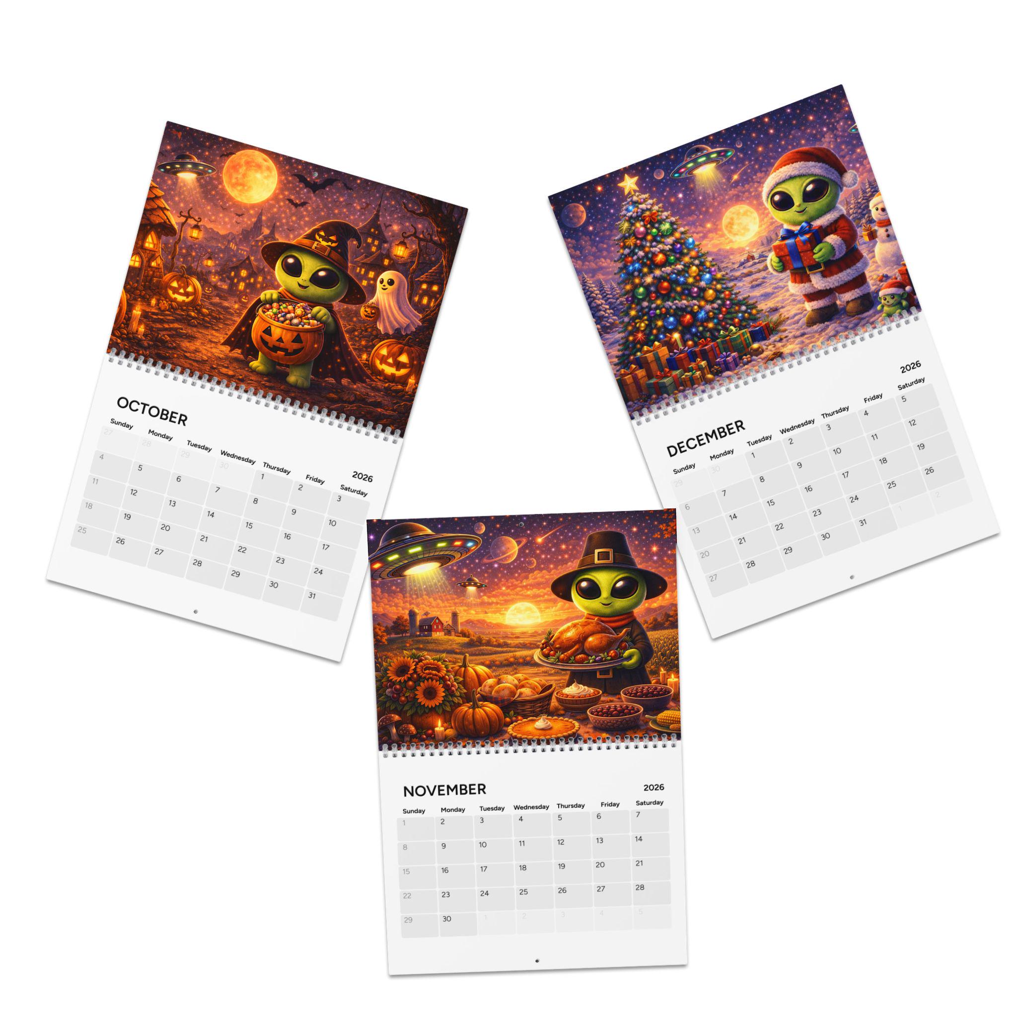 Cute Alien Art Calendar 2026 | Space UFO Wall Calendar | Whimsical Sci ...
