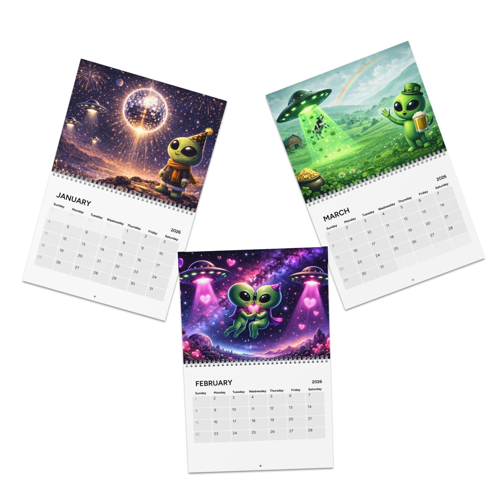 Cute Alien Art Calendar 2026 | Space UFO Wall Calendar | Whimsical Sci ...