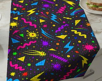 Neon jaren 80 wafelgeweven keukenhanddoek | Retro Arcade theedoek | Kleurrijk vintage keukendecor | Esthetisch cadeau uit de jaren 90