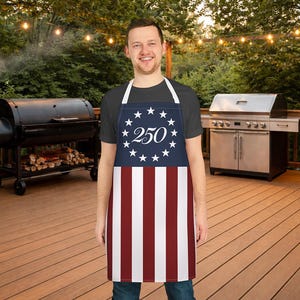 America 250 Grill Apron | Patriotic BBQ Apron | 4th of July Cooking Apron | American Flag Style Kitchen Apron | USA Party Host Gift