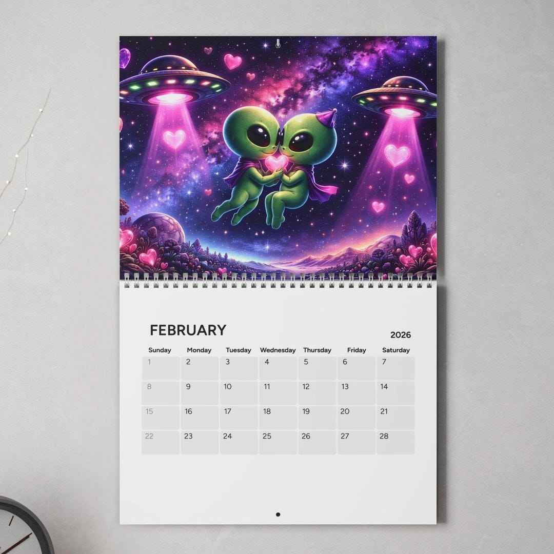 Cute Alien Art Calendar 2026 | Space UFO Wall Calendar | Whimsical Sci ...