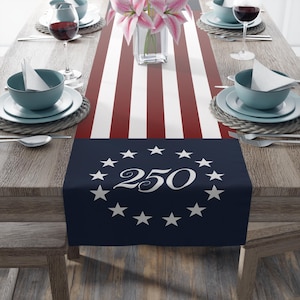 America 250 Table Runner | 1776 2026 Patriotic Flag Table Runner | Red White Blue Striped Table Decor | 4th of July Dining