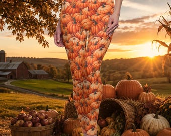 Pumpkin Leggings | Pumpkin Print Leggings | Fall Halloween Leggings | Autumn Pumpkin Pattern | High Waist Womens Leggings