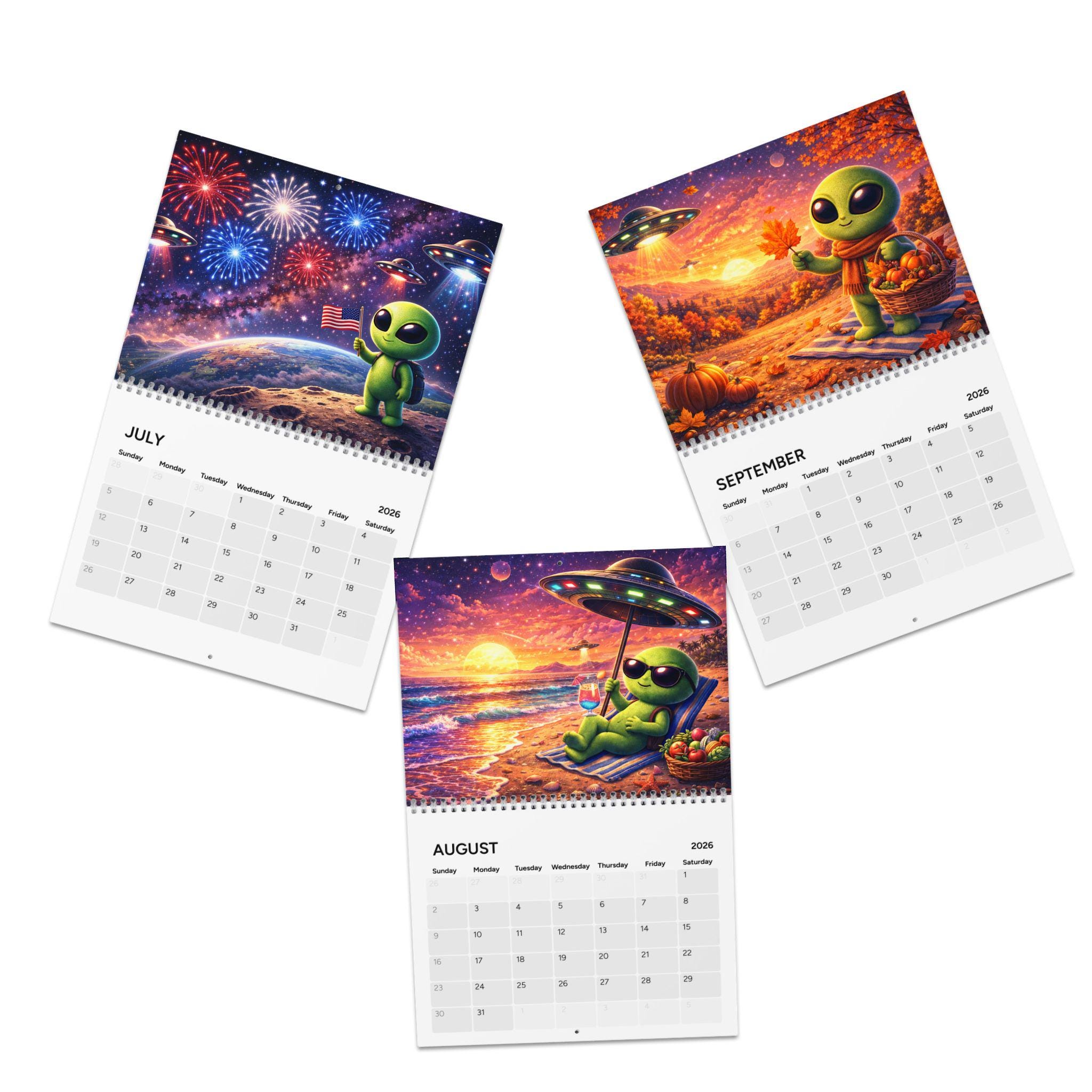 Cute Alien Art Calendar 2026 | Space UFO Wall Calendar | Whimsical Sci ...