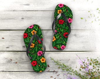 Hibiskus Flip Flops | Hawaiische Blumen Sandalen | Tropische Strand Schuhe | Sommer Urlaub Schuhe | Island Flower Flip Flops | Herren Damen