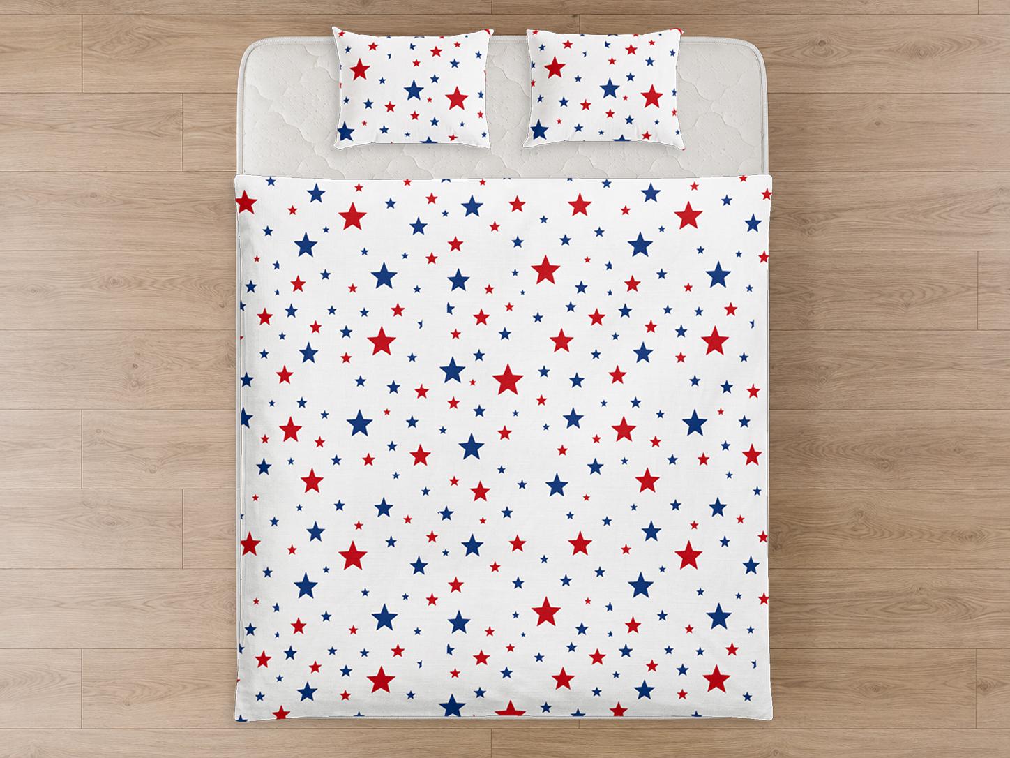 Discover Patriotic Stars Cotton Bedding Set, Red White Blue Duvet Cover, Americana Bedroom Decor, Fourth of July Bed Set