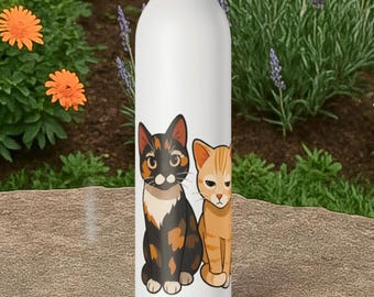 Botella de agua para gatos / Botella de acero inoxidable con forma de gato / Botella fina para beber / Regalo para amantes de los gatos / Botella ilustrada con forma de gato