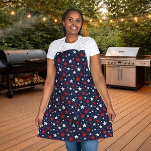 Patriotic Star Grill Apron | 4th of July BBQ Apron | Red White Blue Cooking Apron | American Flag Style Kitchen Apron | Summer Cookout