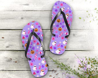 Chanclas de playa con forma de calabaza y fantasma adorables / Sandalias de verano espeluznantes / Chanclas tropicales de Halloween