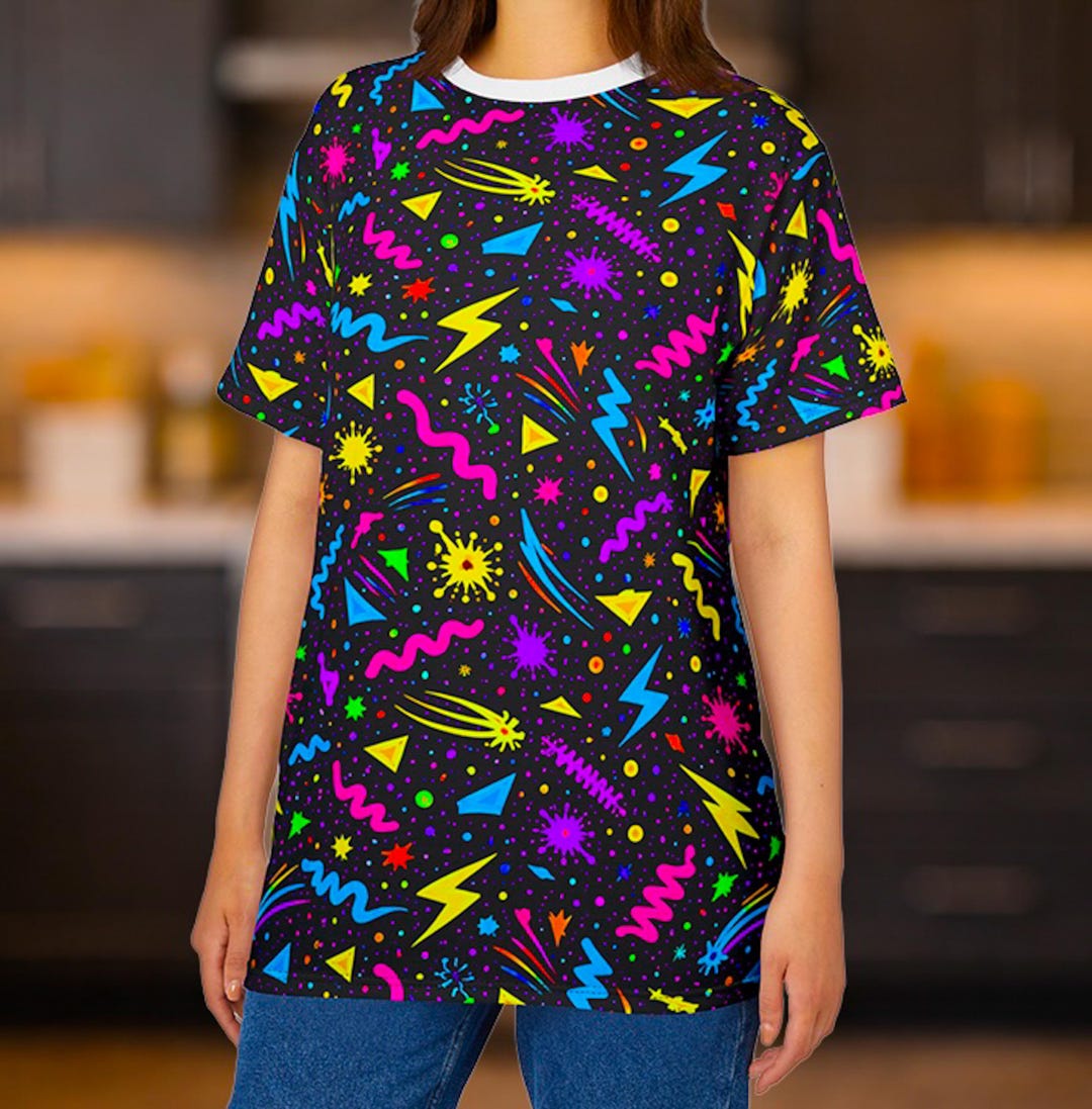Roller Rink Pattern 80s Arcade Carpet Shirt | Retro Gaming AOP Tee | Neon Roller Rink ...