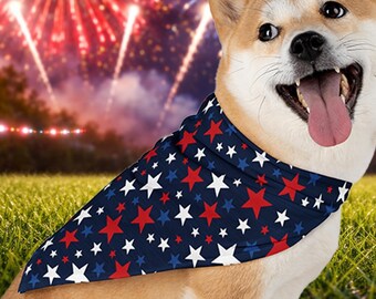 Pañuelo para mascotas con estrellas patrióticas / Pañuelo para perros rojo, blanco y azul / Bufanda para perros del 4 de julio / Atuendo para mascotas de EE. UU. / Estilo bandera estadounidense