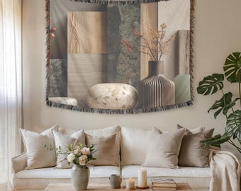 Japandi Still life 100% Cotton Woven Blanket - Cozy Boho Tapestry Throw for Sofa, Bed or Wall Hanging