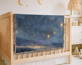 Star Constellation Woven Blanket - 100% Cotton Night Sky Throw, Cozy Astronomy Tapestry for Bedroom Decor