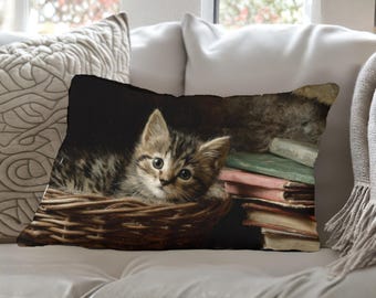 Kitten Oil Painting Lumbar Pillow 20x14 inch - Spun Polyester Lumbar Cushion, Cozy Decorative Accent Pillow for Home Decor
