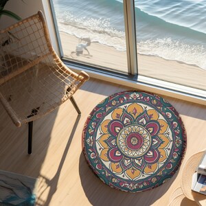 Cuscini da pavimento rotondi - Patchwork floreale, medaglione boho colorato, decorazione per seduta da meditazione