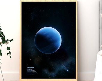 海王星のポスター、天文学の壁掛けアート、宇宙装飾プリント、SFテクノロジー天文学、太陽系ポスターのデジタルダウンロード