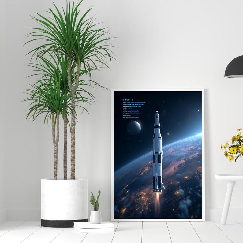 Saturn V Rocket Blueprint Poster | Moon Mission| Vintage NASA Space Art ...