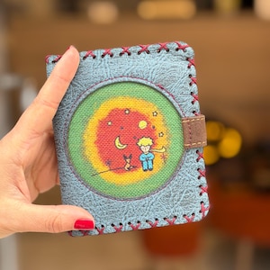 Handmade Vegan Leather Wallet, Sweet Prince Inspired Small Purse, Embroidered Card Holder, Boho Women Wallet Gift For Her & Him